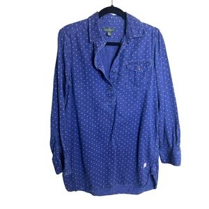 Lauren Jeans Co. Size Medium Denim Chambray V Neck Tunic Polkadot Classic